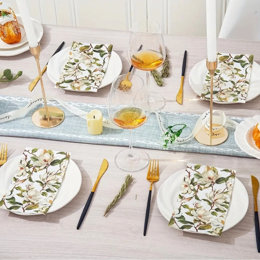 Set of 100 Magnolia Floral Themed Dinner Napkin Guest Towels for Large Party